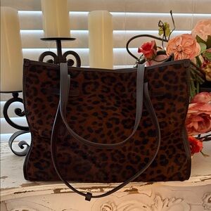 Divina Firenze Leopard pony fur Print Leather Shoulder Bag